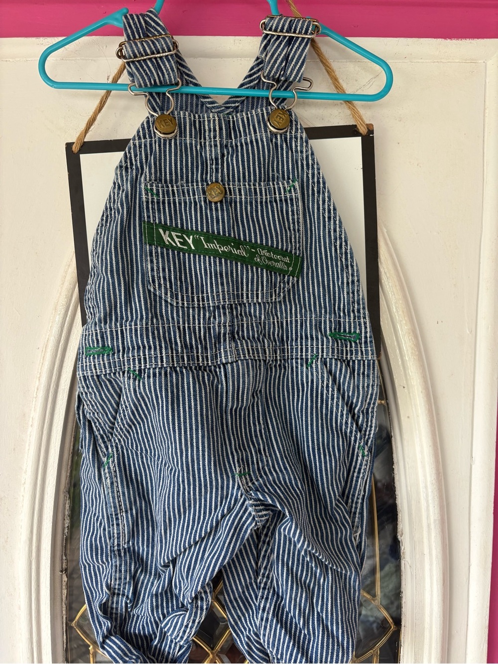 Railroad Vintage KEY Striped Blue Kids Overalls
